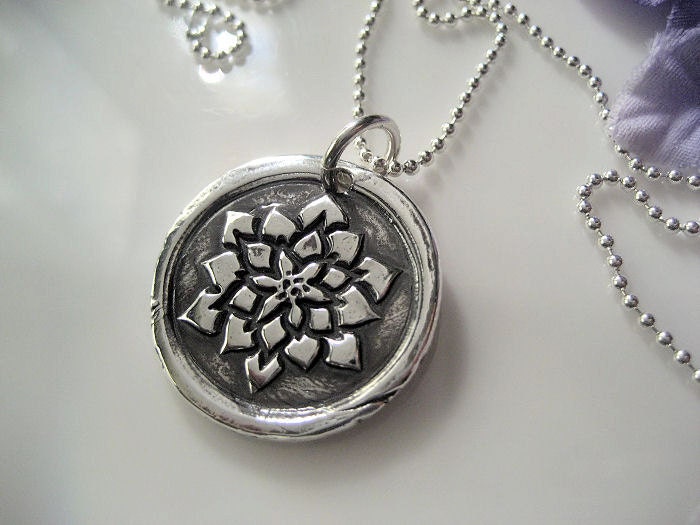 Lotus Bloom Wax Seal Sterling Silver Pendant - Pendant Only No Chain