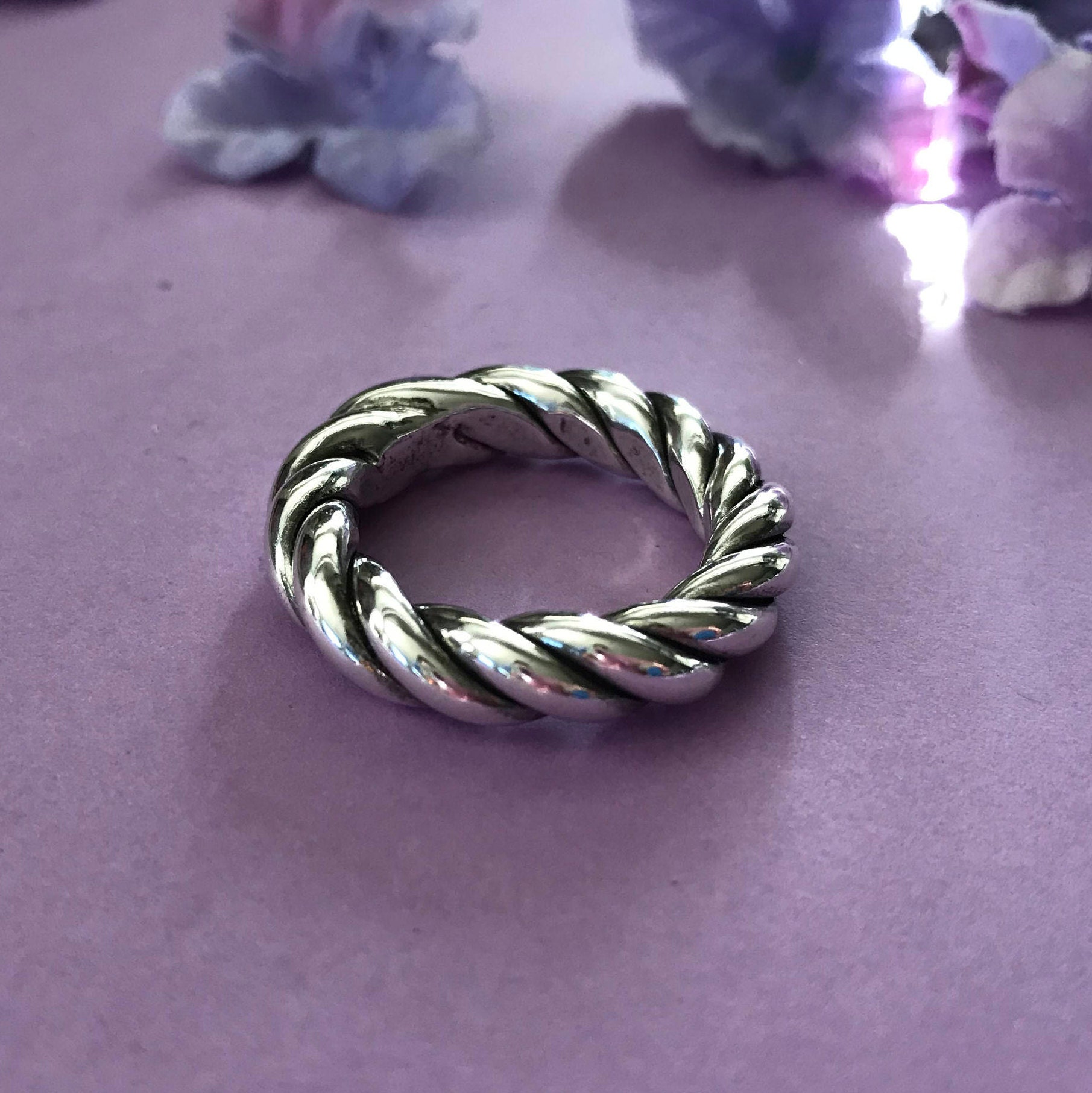 Sterling silver, twist ring, medium width, Twist band, sterling twist ring