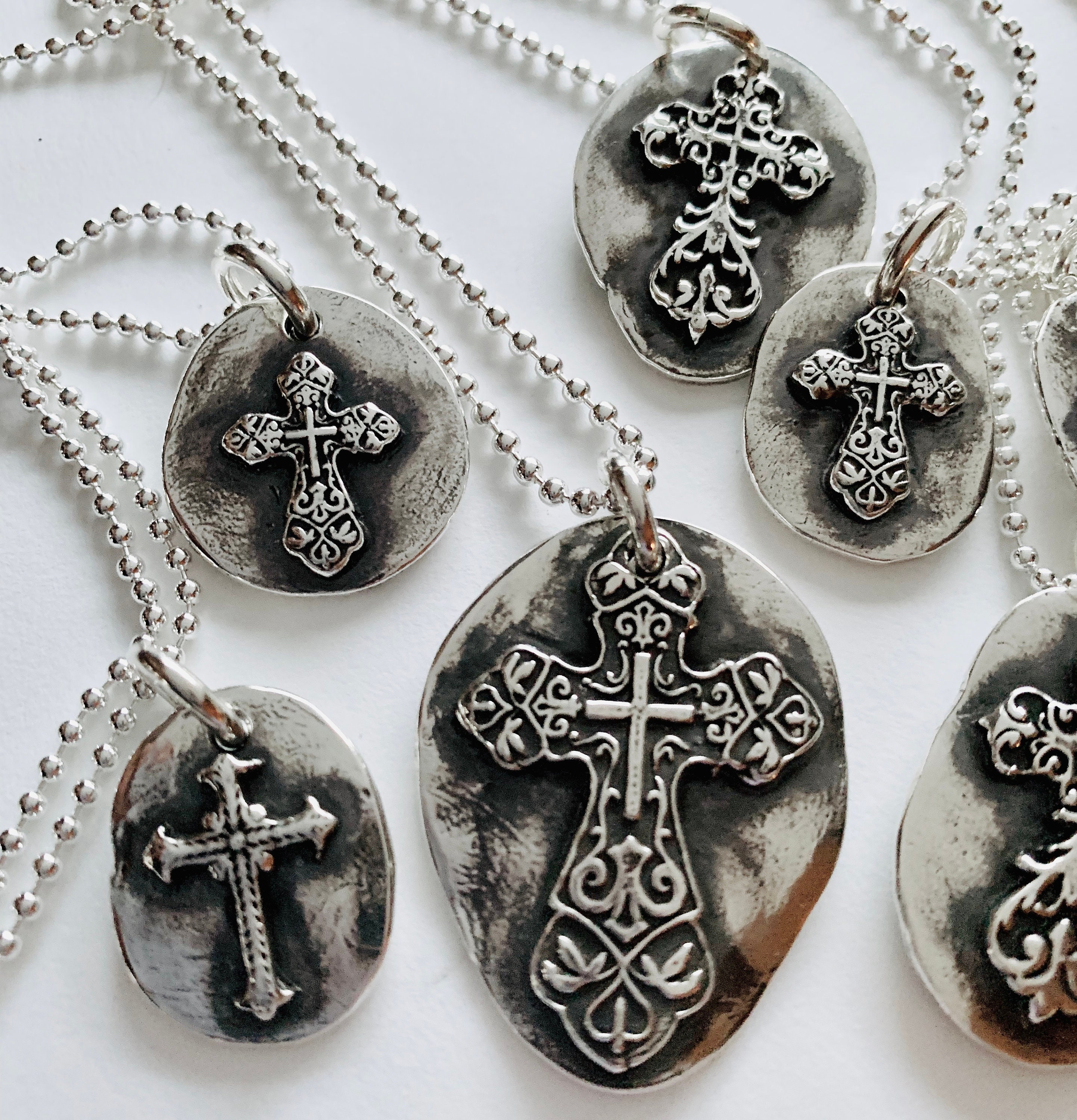 Large Sterling ornate cross Pendant, organic cross, Sterling silver cross