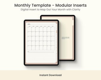 Digital Monthly Planner Template Undated — Modular Insert GoodNotes iPad Notability PDF Monthly Page