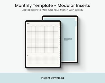 Minimalist Monthly Planner Template Digital — Undated Modular Insert GoodNotes iPad PDF Notability