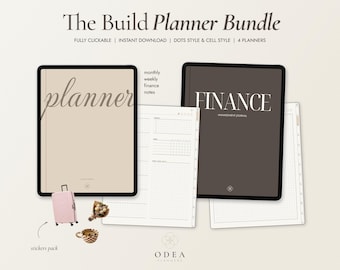 Planner Bundle –  Monthly, Weekly, Finance Notebooks with free stickers (Digital Download)