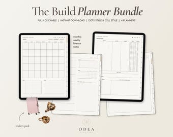 Paquete de planificadores: cuadernos mensuales, semanales y de finanzas con pegatinas gratuitas (descarga digital).