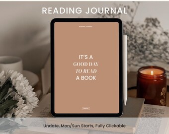 Digital Book Planner Reading Journal — Undated Book Tracker GoodNotes iPad Hyperlinked Library Log PDF