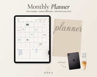 Planificador digital mensual sin fecha • Plantilla con hipervínculos para iPad de GoodNotes Notability (descarga en PDF)