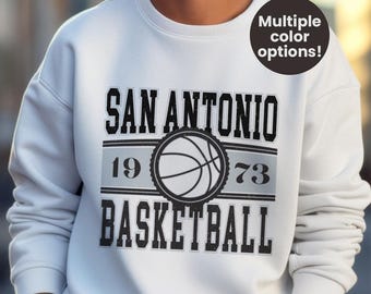 San Antonio Basketball Sweatshirt Vintage Varsity Design Unisex Crewneck Cozy Pullover Sports Fan Gift Men Casual Basketball Team Gear