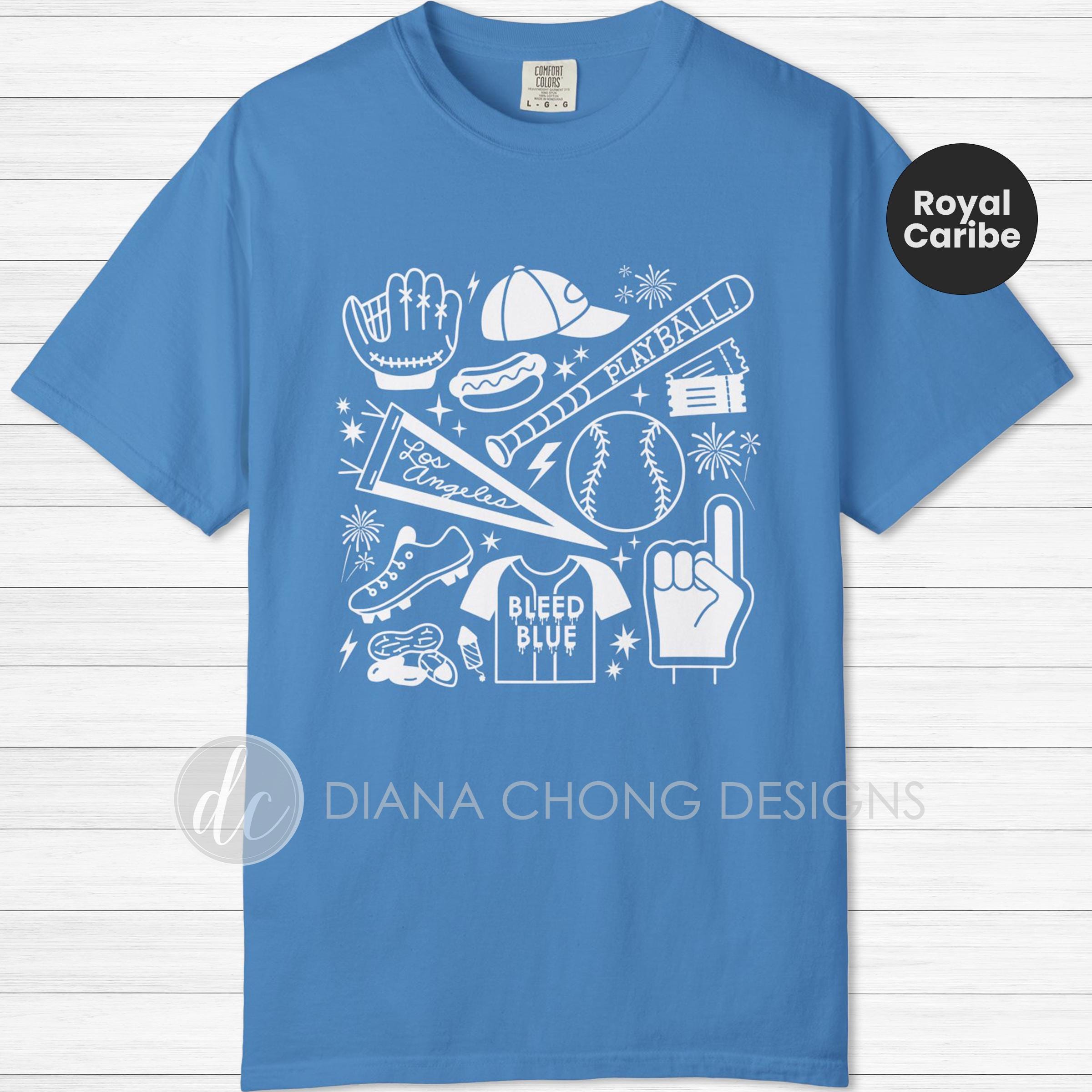 ロサンゼルス ベースボール T シャツ: ユニセックス ブルー、ホワイト