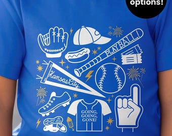Kansas City Baseball Kids Shirt Boys and Girls KC Sports Fan Gift Baseball Lover Tee for Children Ballgame Apparel Youth Baseball Team Gear