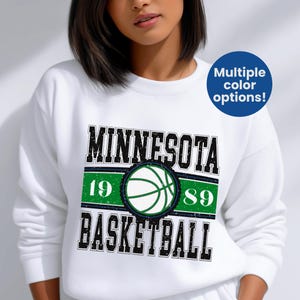 Moletom de basquete Minnesota Vintage Academic Art Unissex Gola Redonda Confortável Pulôver para Fãs de Esportes Presente Ideal para Mulheres Roupa de Time de Basquete para o Dia a Dia