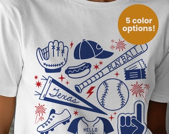 Texas Baseball Shirt, Unique Dallas Sports Fan Gift, Retro Doodle Tee For Texas Baseball Lover, Vintage Unisex Sports Apparel