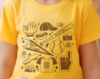 Camiseta de béisbol unisex de San Diego para niños, con gráficos en amarillo, gris y blanco