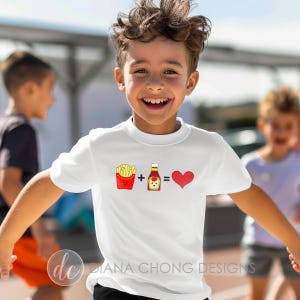 Chemise enfant frites et ketchup, cadeau enfant Saint-Valentin, chemise Saint-Valentin, chemise gourmet, jolie chemise Saint-Valentin, cadeau pour enfant