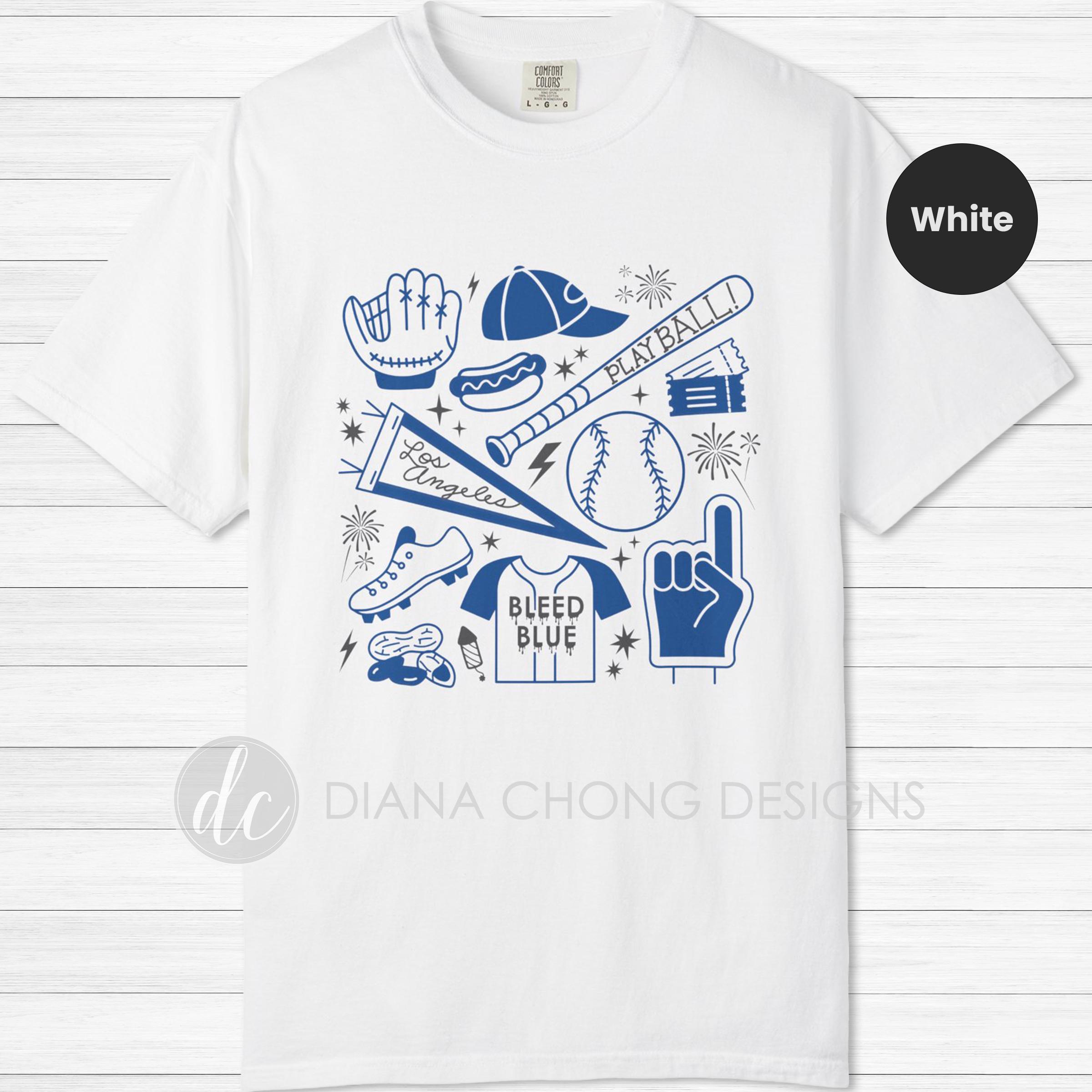 ロサンゼルス ベースボール T シャツ: ユニセックス ブルー、ホワイト