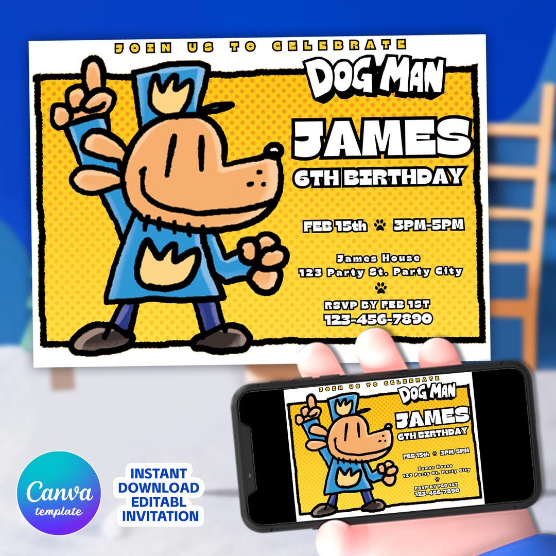 Editable DOG MAN Birthday Invitation Dog Man Movie Invitation Birthday ...