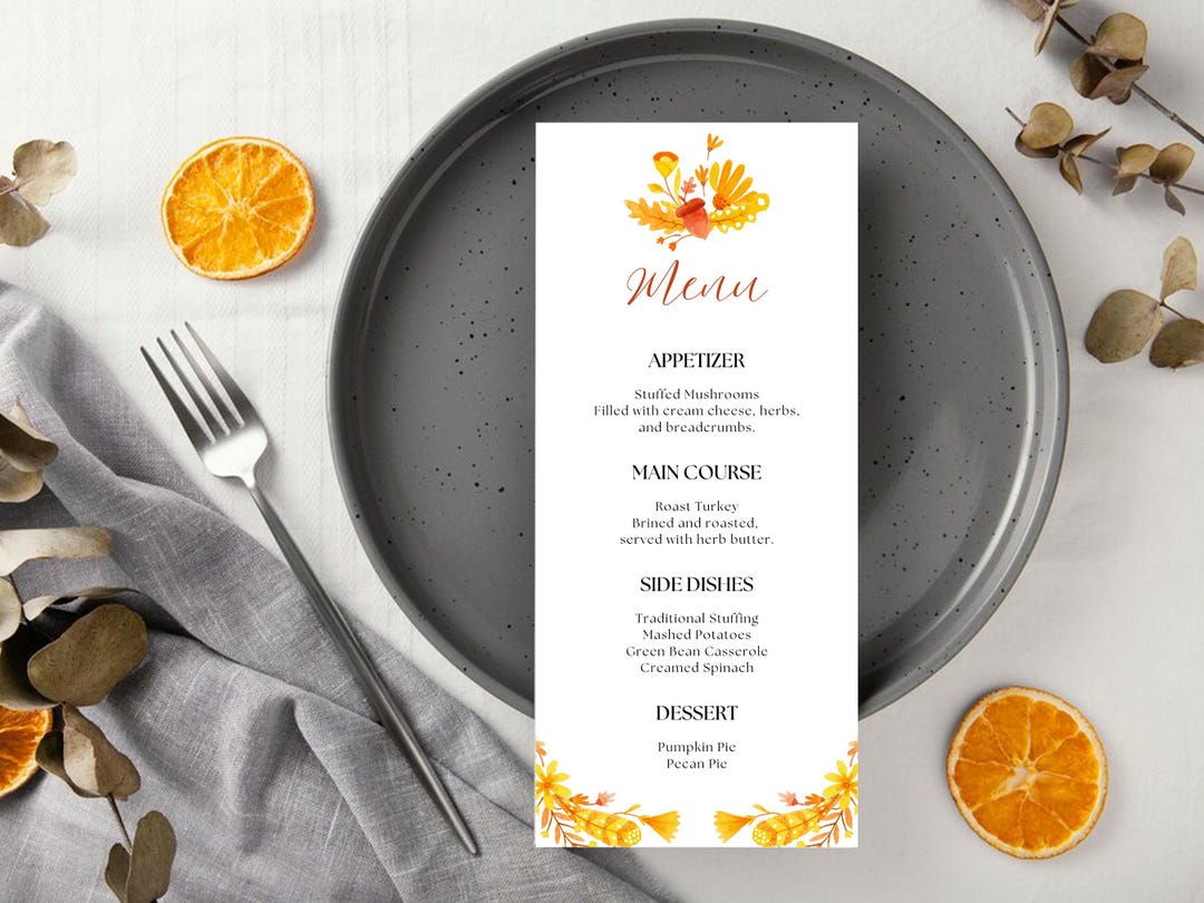 Autumn Menu Template Editable Menu Printable and Digital Card Editable