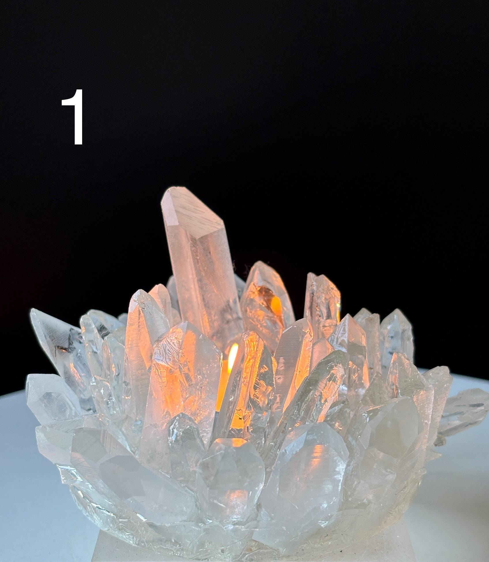 ブラジル産クォーツポイントキャンドルホルダー：天然水晶標本、ガラス