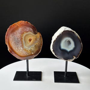 High Grade Brazilian Druzy Agate Geode on Stand - Natural and Hand Carved - Banded Agate Freeform - Home Decor