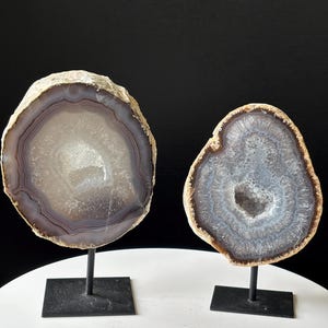 High Grade Brazilian Druzy Agate Geode on Stand - Natural and Hand Carved - Banded Agate Freeform - Home Decor - Sugary Druze