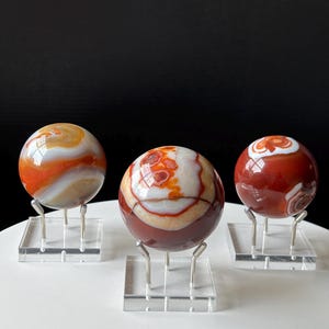 Top Grade Carnelian Agate Spheres - Natural Hand Carved - Red Sardonyx Sphere - Beautiful Banding and Flowers - Home Decor - Crystal Ball