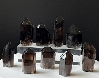 Polished Brazilian Smoky Quartz Crystal Tower: Natural Rainbow Healing Stone