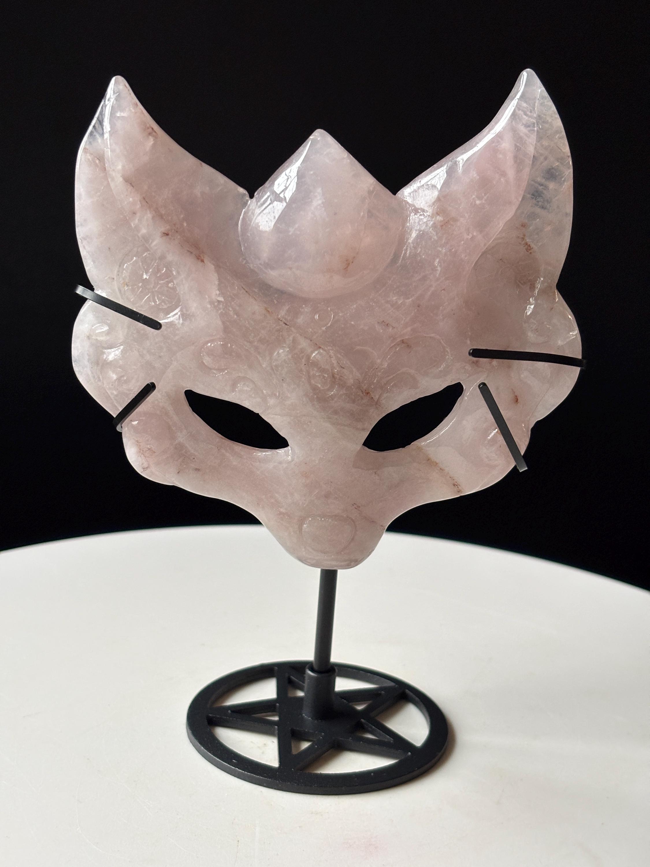 Buy Rose Quartz Crystal Fox Mask Carving With Stand: Home Decor