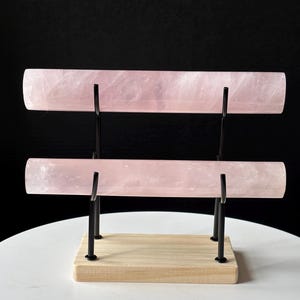 Hand Carved Rose Quartz Crystal Cylinder: Bracelet Holder Jewelry Wand
