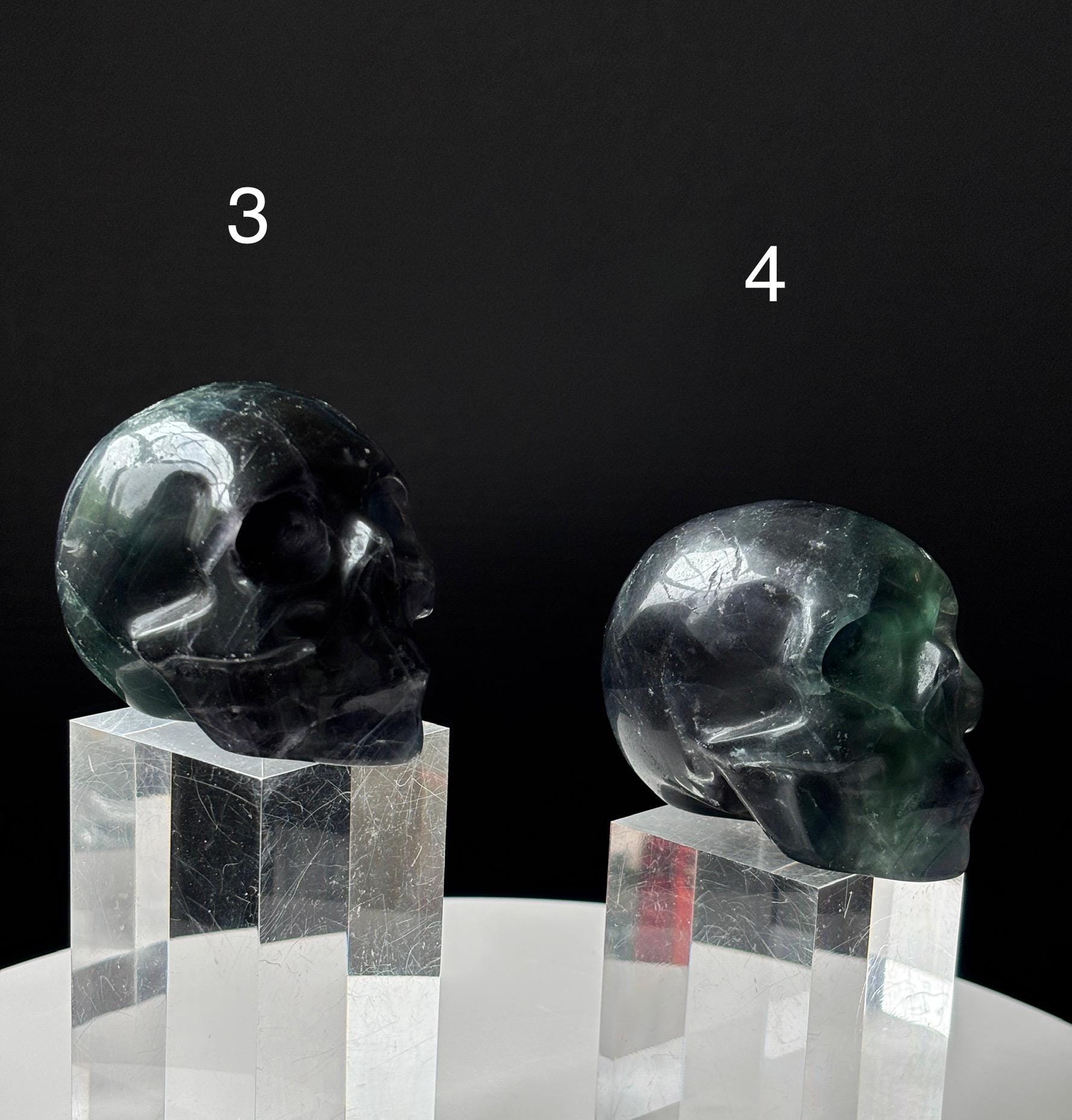 Black Rose Fluorite Crystal Skull: UV Reactive, Red Purple