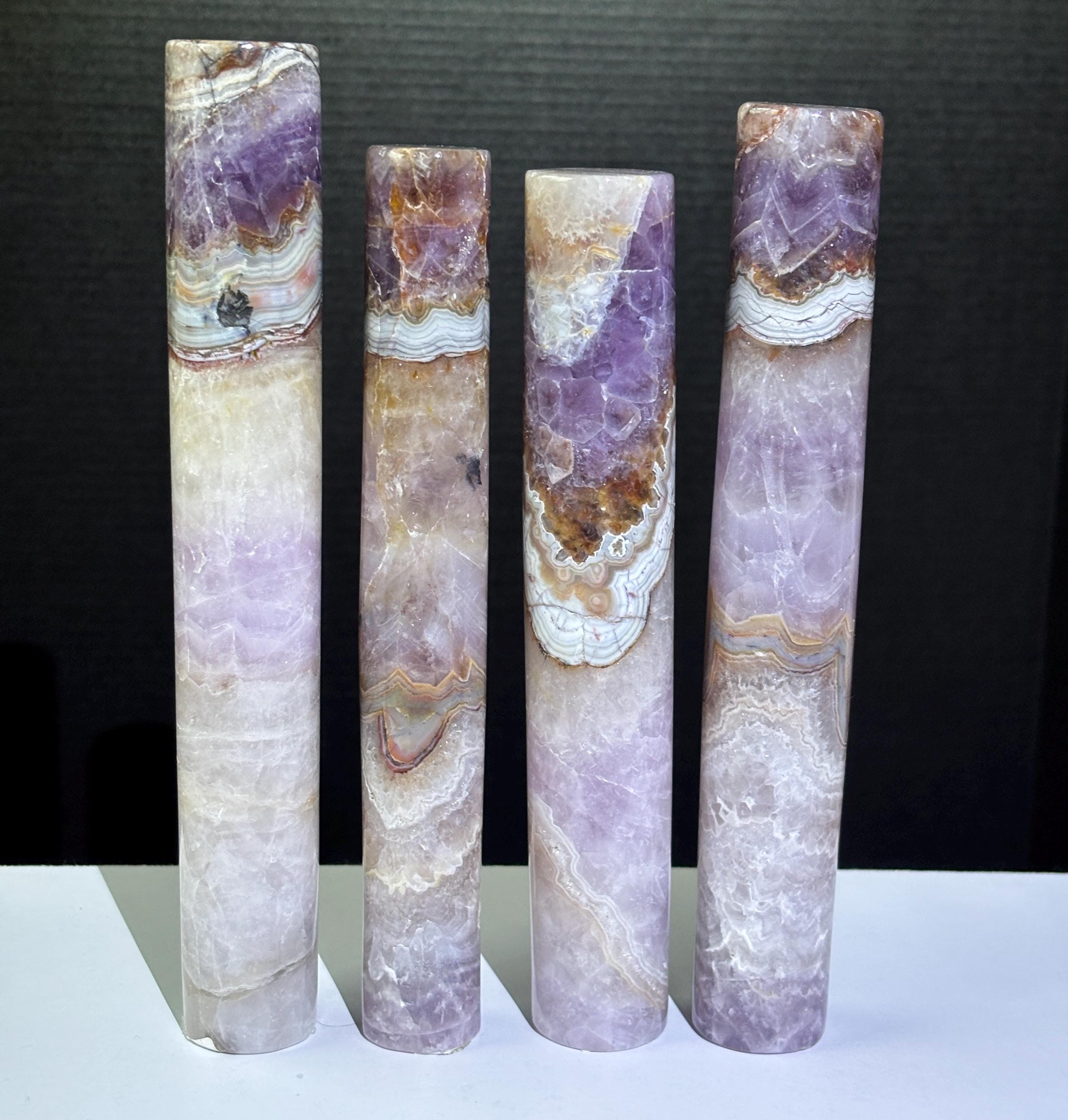 Amethyst and Crazy Lace Agate Crystal Cylinder: Natural Hand