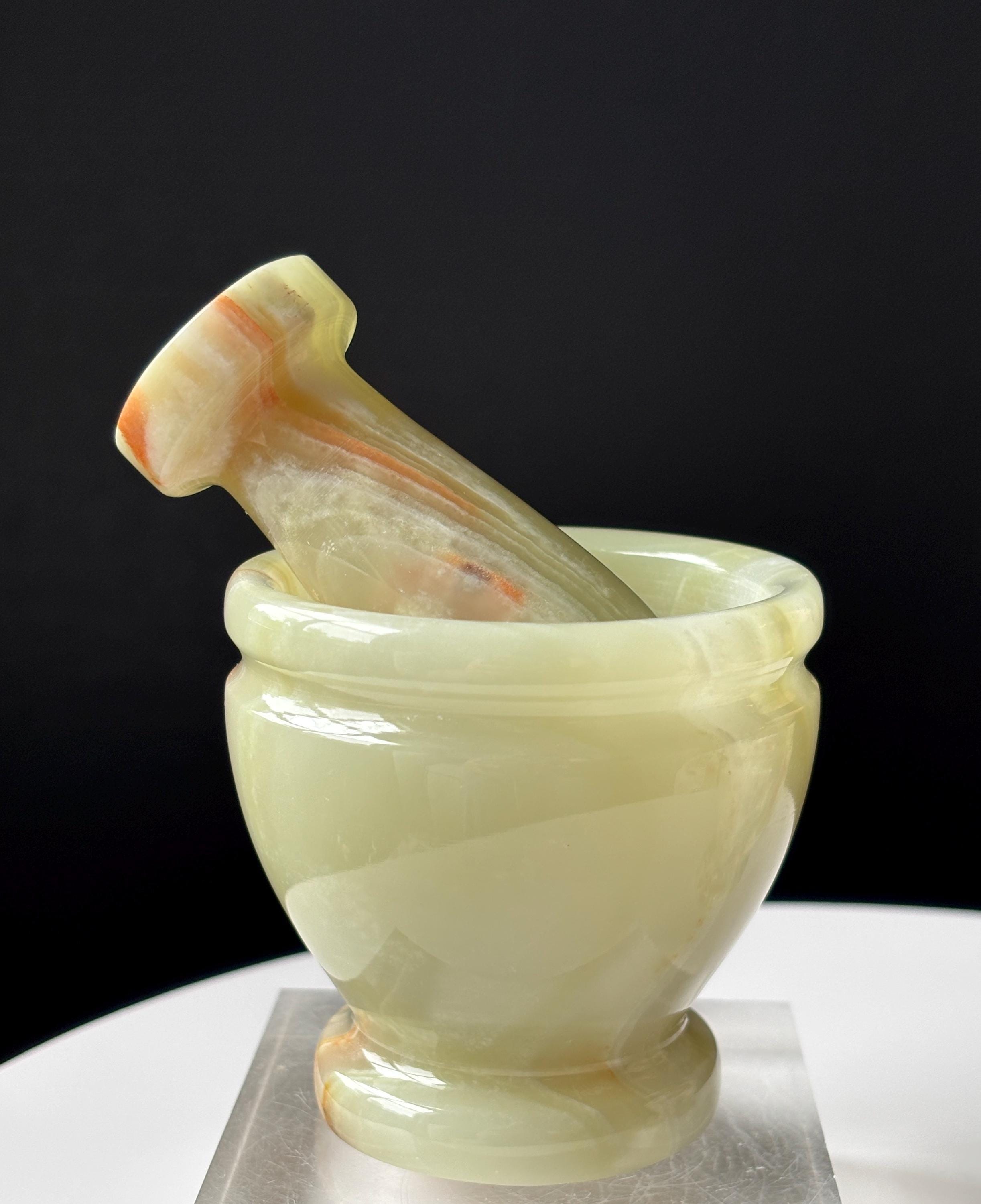 グリーンオニキスの乳鉢と乳棒セット：アフガニスタンのクリスタル製