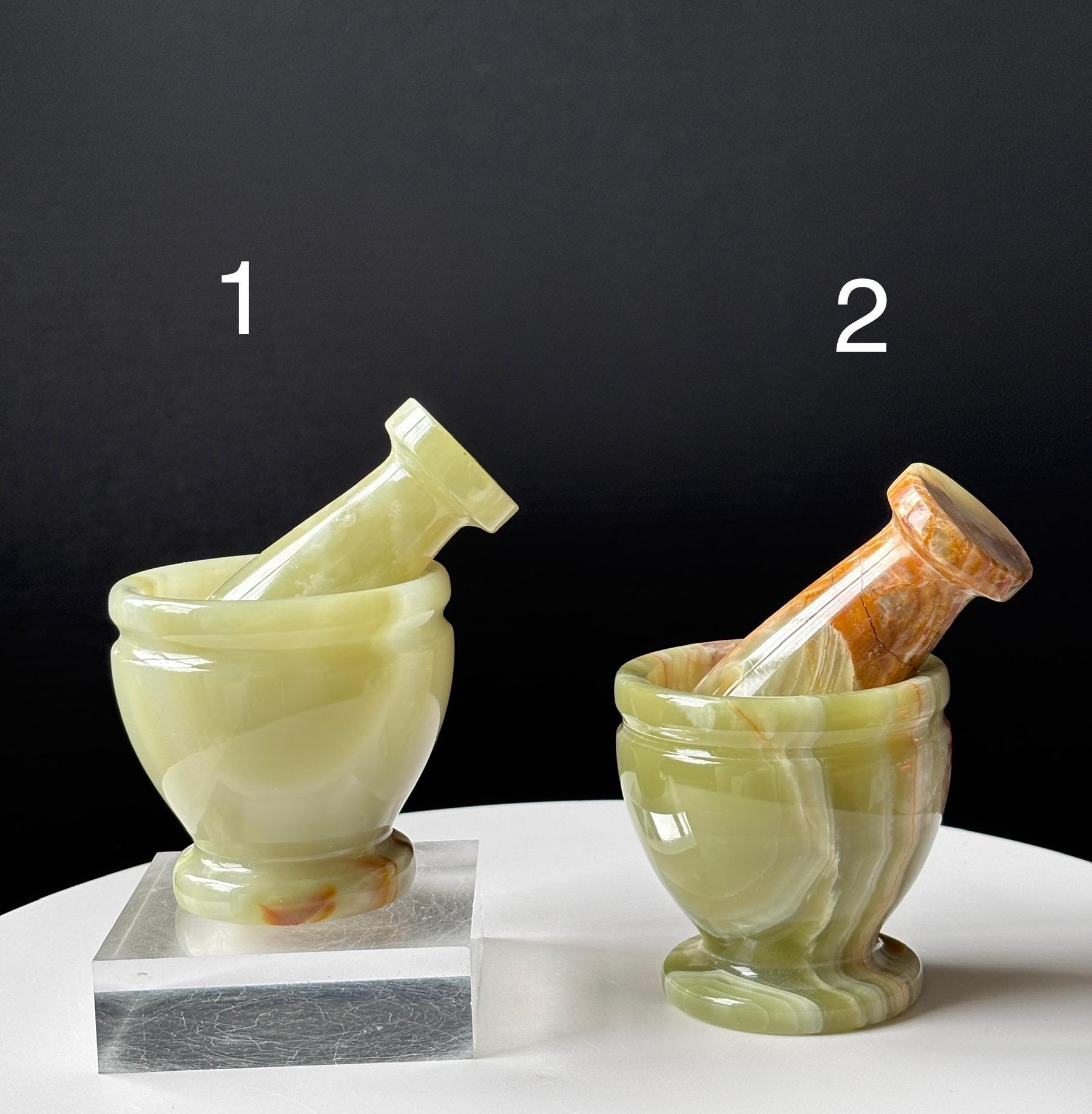 グリーンオニキスの乳鉢と乳棒セット：アフガニスタンのクリスタル製