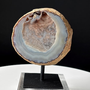 High Grade Brazilian Druzy Agate Geode on Stand - Natural and Hand Carved - Banded Agate Freeform - Home Decor