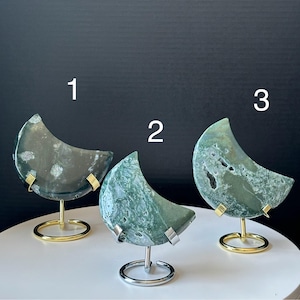 Moss Agate Moon Crystal Carving - Natural and Hand Carved - Large
