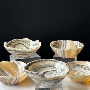 Natural Mexican Onyx Stone and Calcite Hand Carved Bowl - High Quality - Home Decor - Zebra Onyx Dish - Raw Edge