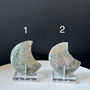 High Quality Labradorite Moon Crystal Carving - Natural Hand Carved - Red Orange Green Blue Yellow Pink Flash