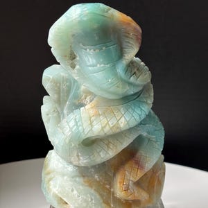 Caribbean Calcite Cobra: Hand-Carved Crystal Snake Sculpture