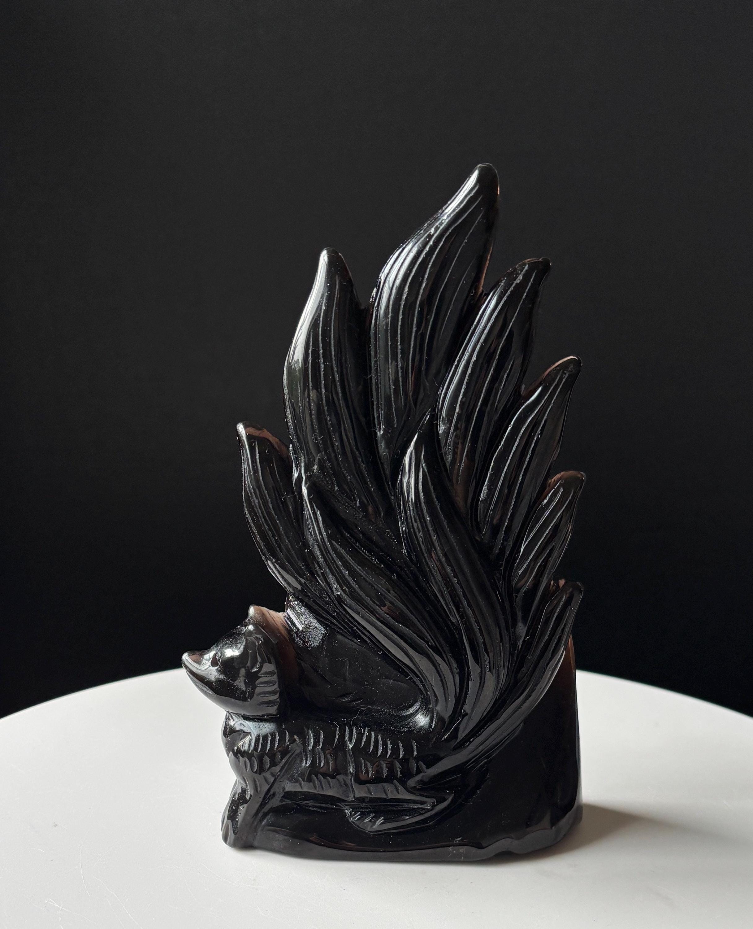 Ice Obsidian Nine Tailed Fox Crystal Carving - Natural Crystal