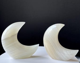 Luna de ónix mexicano tallada: decoración de cristal blanco natural