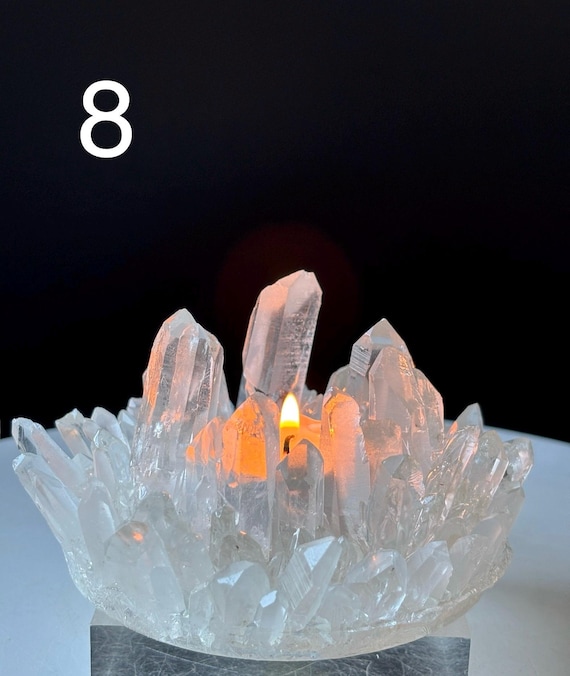 ブラジル産クォーツポイントキャンドルホルダー：天然水晶標本、ガラス