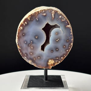 High Grade Brazilian Druzy Agate Geode on Stand - Natural and Hand Carved - Banded Agate Freeform - Home Decor