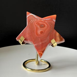 Banded Carnelian Agate Star Crystal Carving - Natural Hand Carved - Large