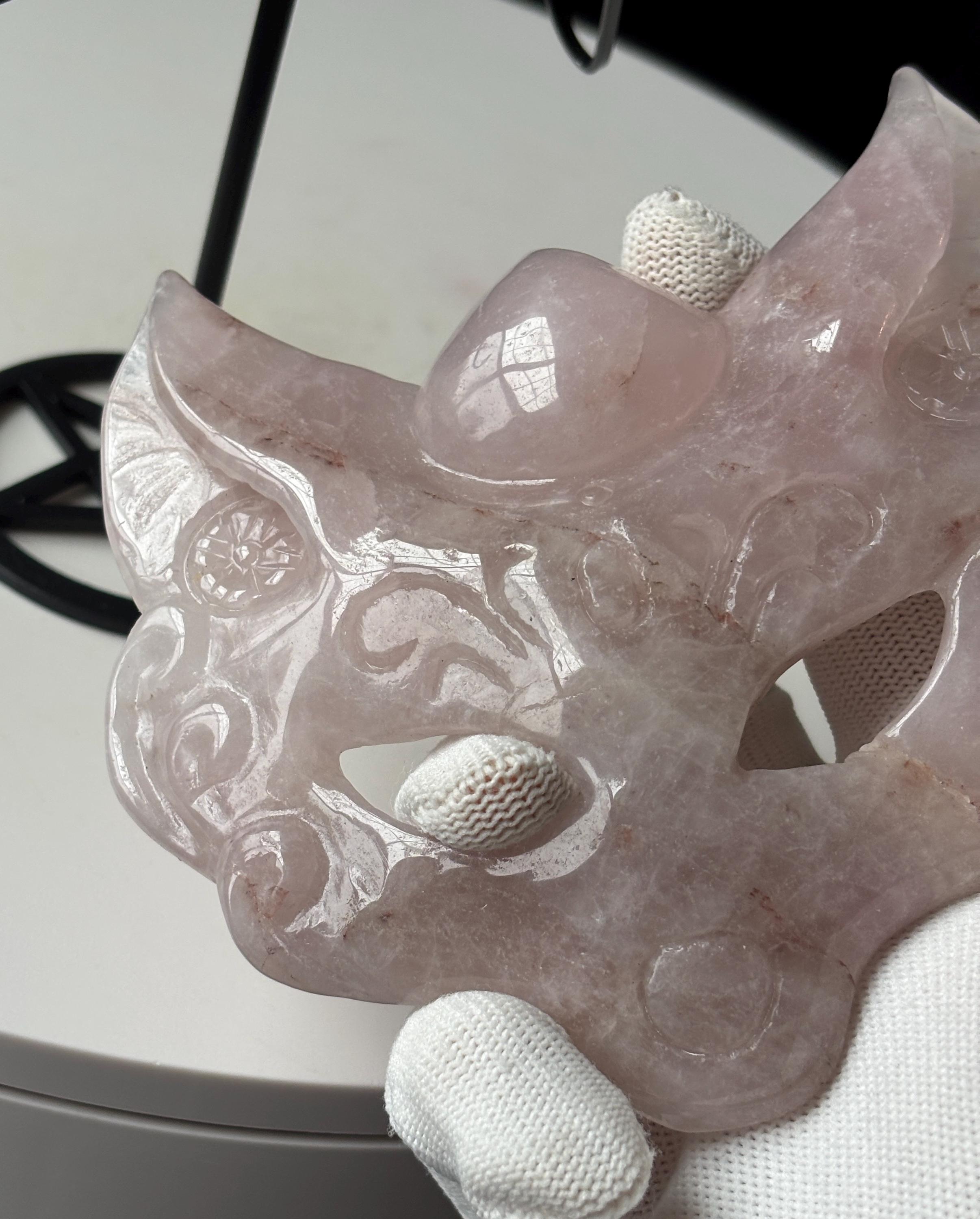 Buy Rose Quartz Crystal Fox Mask Carving With Stand: Home Decor