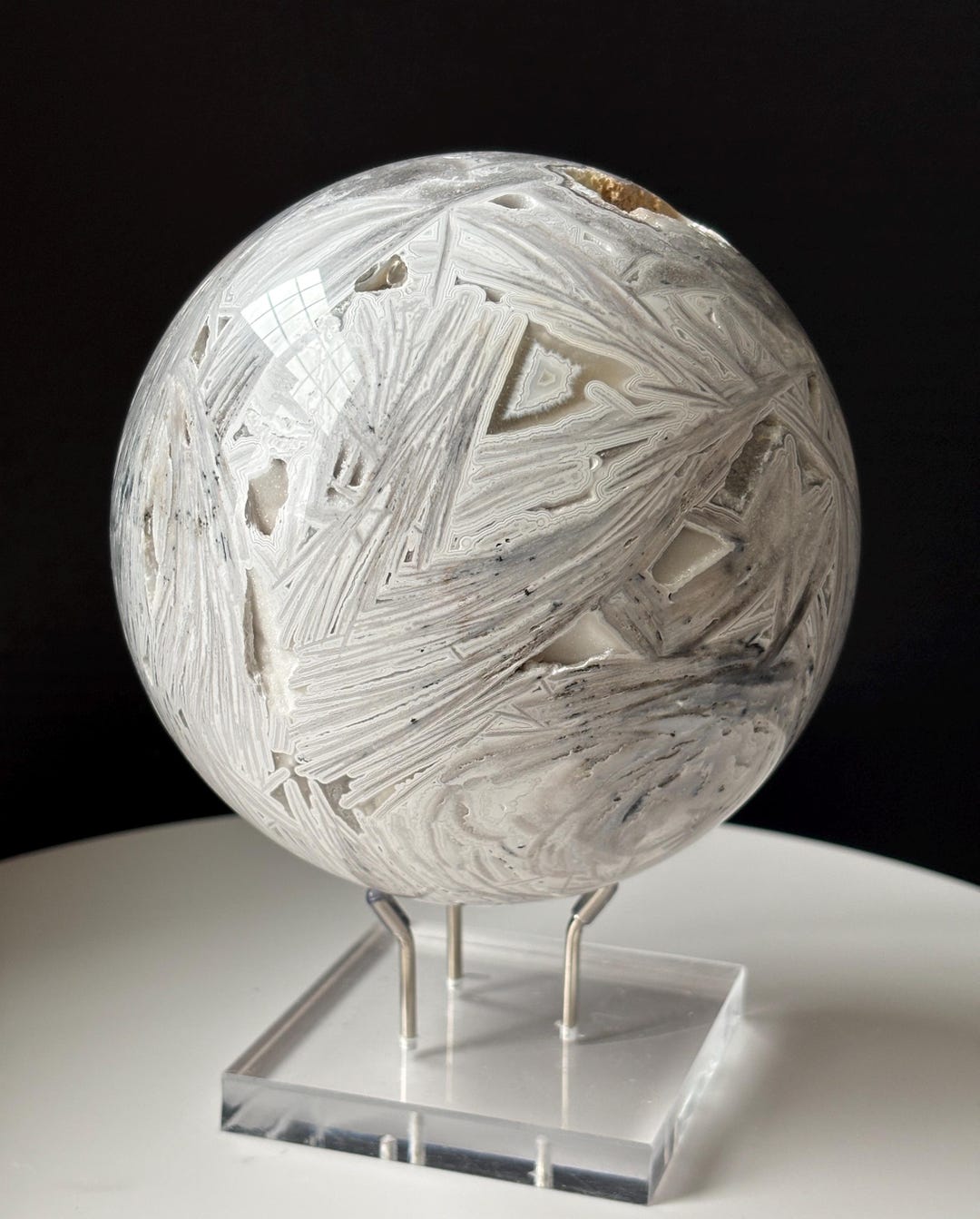 White Mexican Crazy Lace Agate Sphere: Druzy Lattice Agate Crystal ...