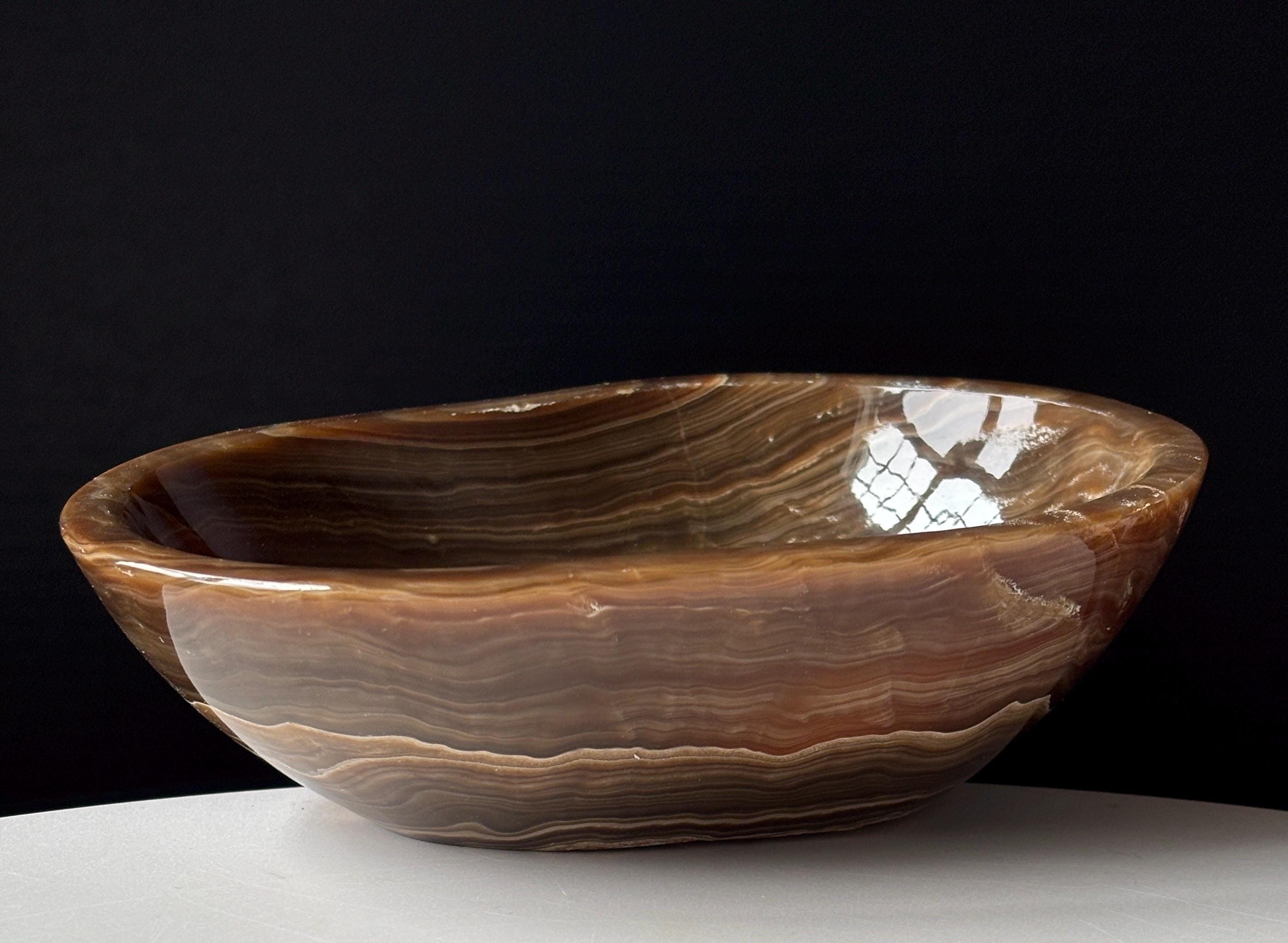 Hand Carved Banded Brown Onyx Bowl: Mexican Chocolate Onyx
