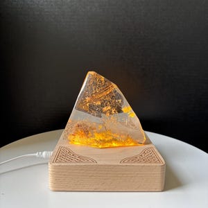 Wood and Light Strip Crystal Holder - Decorative Wood Sphere Stand - Light Stand - Night Light - Pyrography Etched
