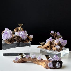 Amethyst and Drift Wood Crystal Sphere Holder - Decorative Sphere Stand - Home Decor