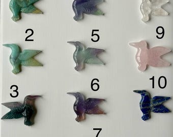 Natural Hummingbird Crystal Carving - Hand Carved - Caribbean Calcite - Rainbow Fluorite - Lapis Lazuli - Rose Quartz- Clear Quartz
