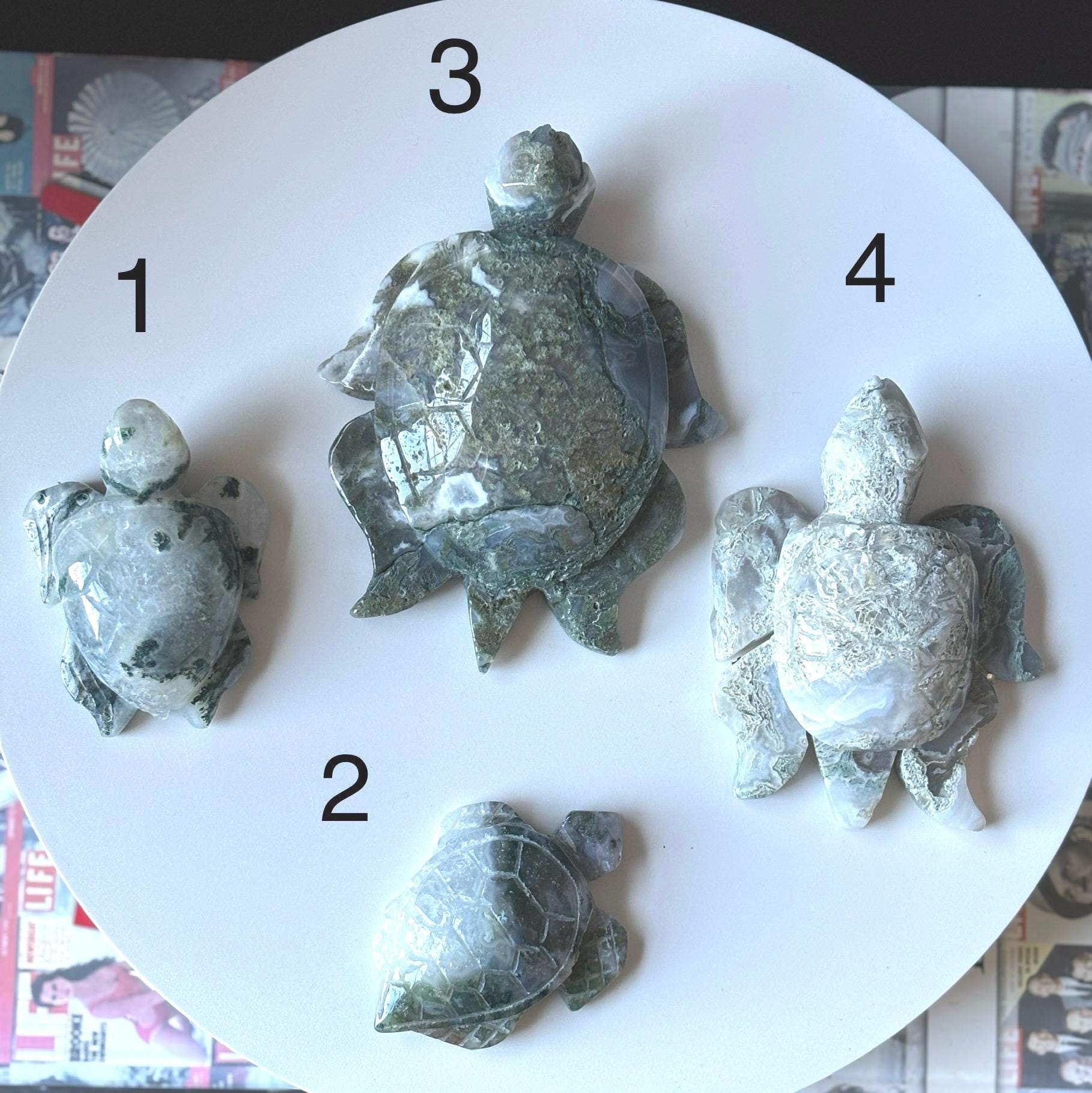 手彫りの苔瑪瑙亀水晶彫刻：天然石 - Etsy 日本