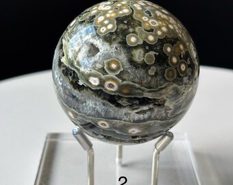 Druzy Ocean Jasper Crystal Sphere: Eighth Vein Orbicular Pattern