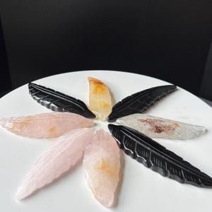 Crystal Feather Carving - Home Decor - Black Obsidian - Golden Healer Quartz - Clear Quartz - Rose Quartz - Fire Quartz - Garden Quartz