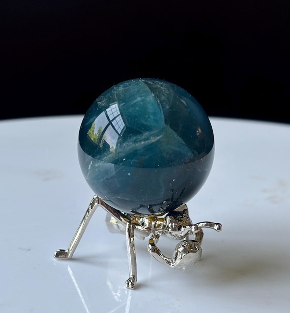 Blue Fluorite Crystal Sphere: Natural UV Reactive Crystal Ball, Home Decor